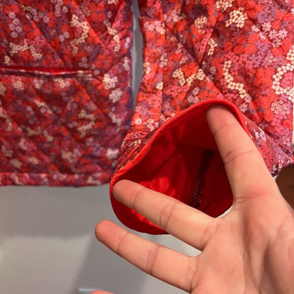 Draper James Womens Pink Quilted Jacket S Floral Full Zip Long Sleeve Cottagecor - Picture 2 of 8